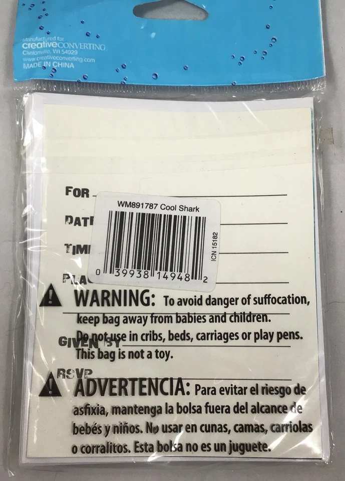 New Happy Birthday Party Shark 16 Invitations & Banner Invites 16 Envelopes - Image 3 of 4