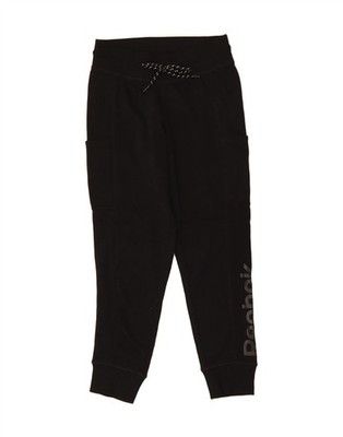 REEBOK Womens Graphic Tracksuit Trousers Joggers UK 10 Small  Black Cotton DC15