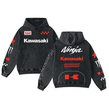 Retro Red Monster Energy Kawasaki Racing Washed Hoodie MotorGP World Champion