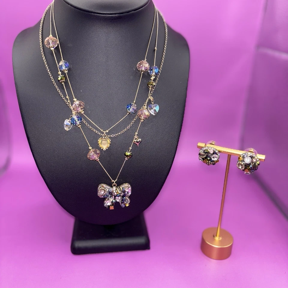 BETSEY JOHNSON ¡Juego de collar y pendientes con lazo de 3 hilos! De colección-Auténtico-Único Foto 3 de 4