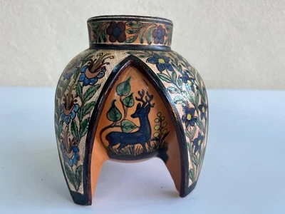 Vintage Mexican Tonala Tlaquepaque petatillo pomegranate bowl 6" tall - Image 1 of 4