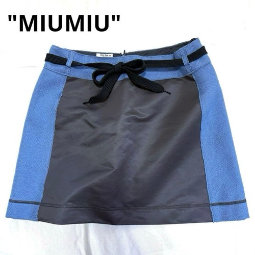 Miu Miu, Vintage Miu Miu Switching Wool Skirt Archive Mohair Blue Ribbon Size 42 Italy