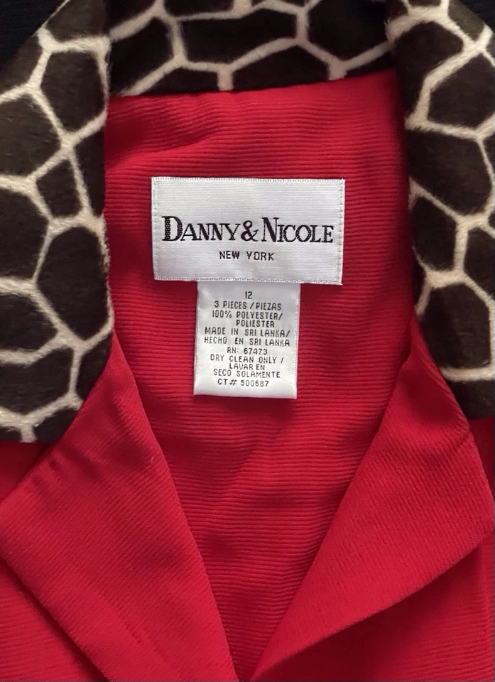 De Colección Danny & Nicole 2 piezas Mujeres Rojo Cuello Animal Chaqueta Larga Vestido Sin Mangas Talla 12 Foto 2 de 4