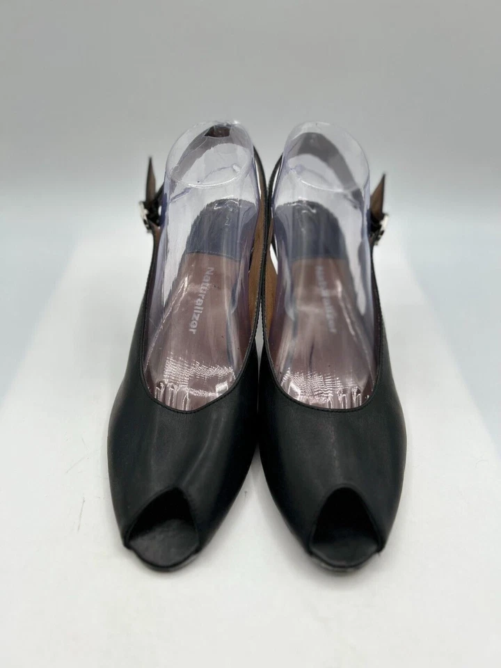 Tacones altos Naturalizer con cordones para mujer talla 9,5 M cuero negro sin cordones punta abierta Foto 2 de 4