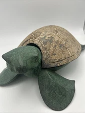 Unused Vintage Carved Wooden Turtle Ashtray - Hand Made Folk Art Removable Shell