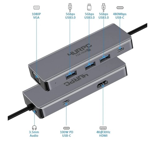 Laptop Docking Station Dual Monitor, 3 USB A Ports 5Gbps, 1 USB C Ports, 3.55mm - 第 3/3 張圖片
