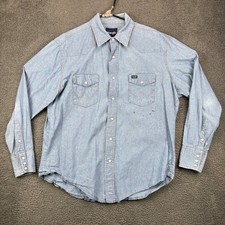 Wrangler Mens Long Sleeve Chambray Denim Western Shirt XL Blue Pearl Snap