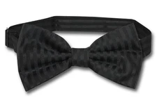 Vesuvio Napoli BOWTie BLACK Color Striped Vertical Stripes Mens Bow Tie