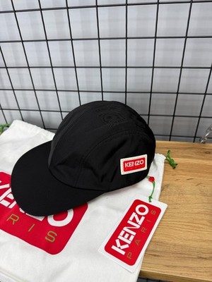 Kenzo Paris Cap Black 5 Panel Hat 56 cm Logo Patch Adjustable New