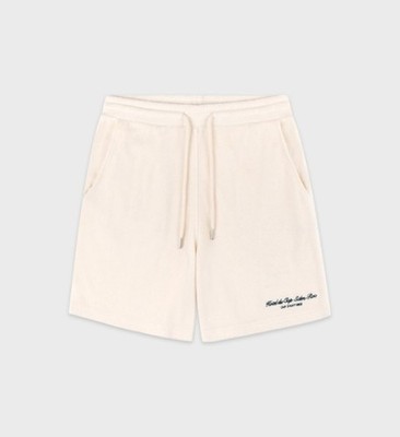 Sporty and Rich Hotel Eden Roc Script Terry Shorts Cream Navy Size XS Cotton