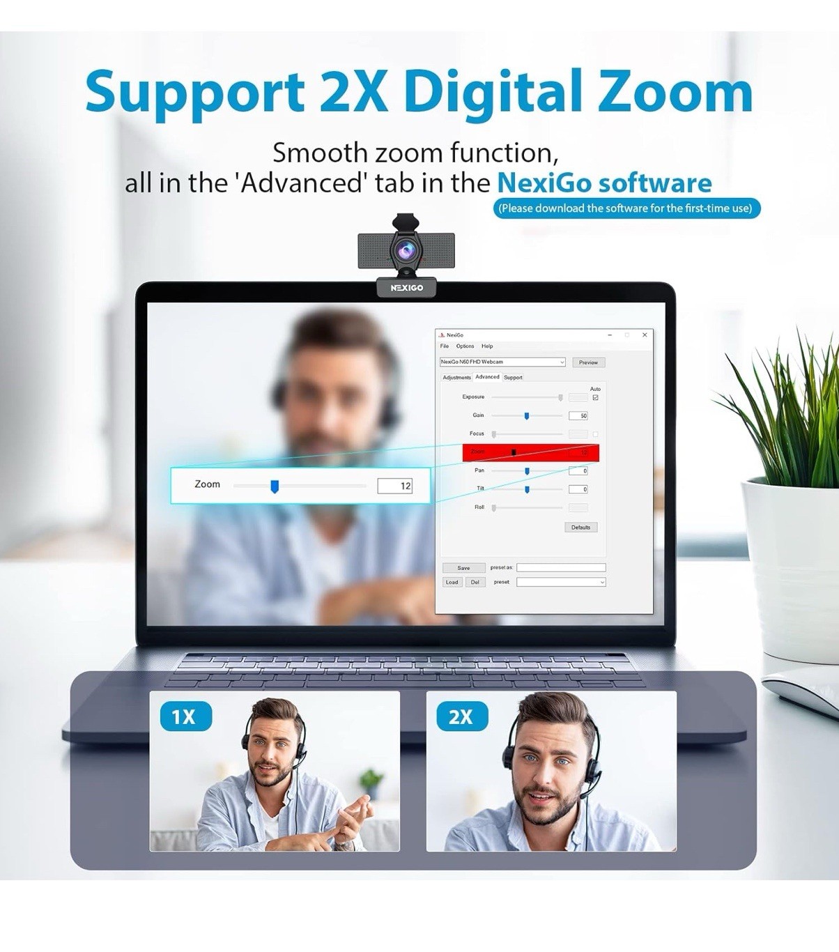 NexiGo N60 1080P Webcam with Microphone, Adjustable FOV, Zoom