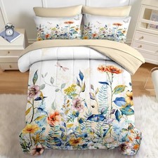 Comforter Set Size, Vintage Flower Leaves 5 Pcs Bedding Twin Beautiful Flowers