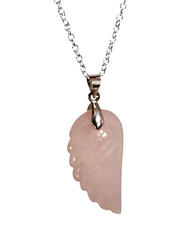 Collar Ala de Ángel Rosa Cuarzo Colgante Devoción Piedra 18" Cadena Plateada - Imagen 2 de 12