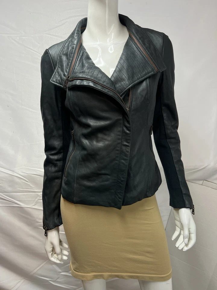 Chaqueta de moto Sam Edelman para mujer S 100 % piel de cordero azul azulado Anthropologie Foto 2 de 4