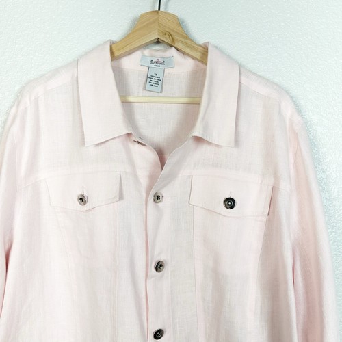 Giacca Rosanna donna donna 100% lino stile denim rosa chiaro taglia 3X - Foto 2 di 9