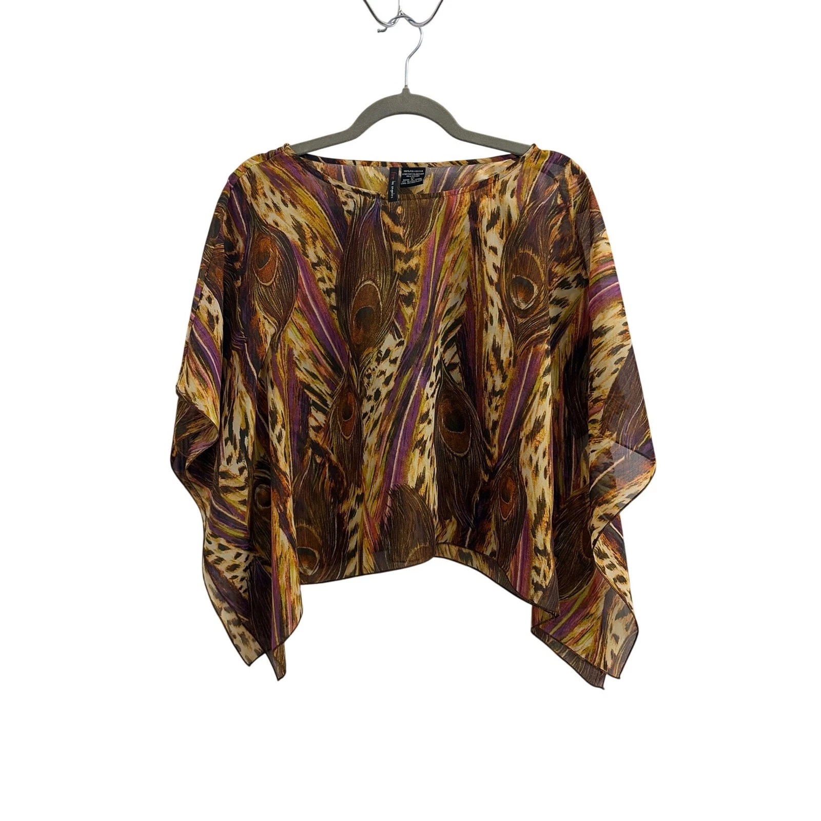 Fire Los Angeles Peacock Leopard Print Chiffon Poncho Blouse XS Purple Gold
Opens in a new window or