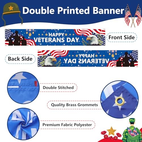 Veterans Day Banner 120" x 20" Happy Veterans Day Decorations Patriotic ...