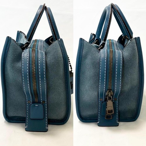 Bolso de Mano Coach 10486 Rogue en Cuero Gamuza y Turquesa Plata Herrajes Dije - Imagen 5 de 24
