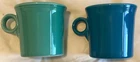 2  Homer Laughlin Fiesta Ring Handle COFFEE MUG CUP USA, One Blue, One Turquoise
