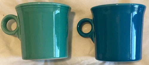 2  Homer Laughlin Fiesta Ring Handle COFFEE MUG CUP USA, One Blue, One Turquoise