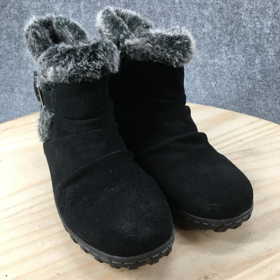 Khombu Boots Womens 7 M Lindsey Short Shearling Black Leather Faux Fur Buckled - Image 3 of 4