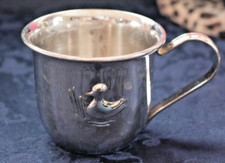 Silver Baby Gift Baptismal Christening Cup Duck Cattails