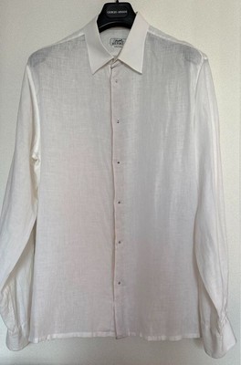 HERMES 100% Linen Long Sleeve Shirt Tops Blouse men Size 43 White 