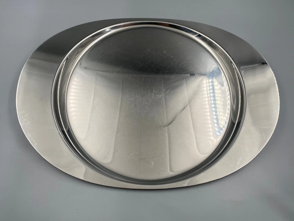 * EDELSTAHL 18-10 TABLETT OVAL ZANI ITALIEN 1970er VINTAGE POMO MEMPHIS