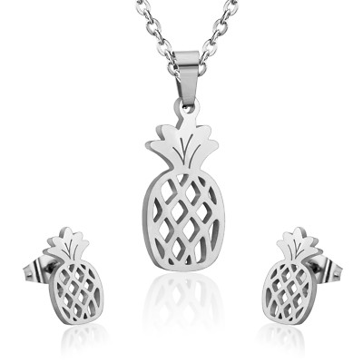 Satz Ehe Frau Halskette Und Ohrringe Edelstahl Fruit Pineapple