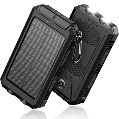 Tragbar Solar Powerbank Outdoor - 30000mAh - Ladegerät Batterie LED 2 USB Akku 