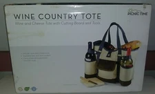 Legacy Large Tan Blue Canvas Picnic Time 'Wine Country Tote' Carrier Bag Travel 