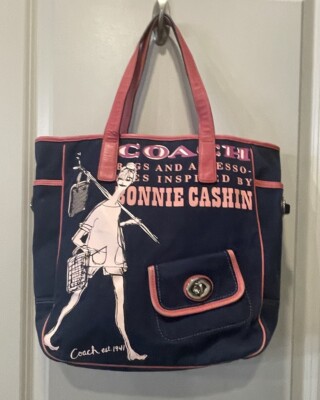 Coach Bonnie Cashin Tote Shoulder Bag Blue Canvas And Pink Leather