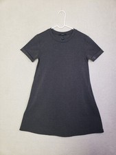 Forever 21 Women Dress Medium Gray Rayon Blend Short Sleeve A Line Ribbed Mini