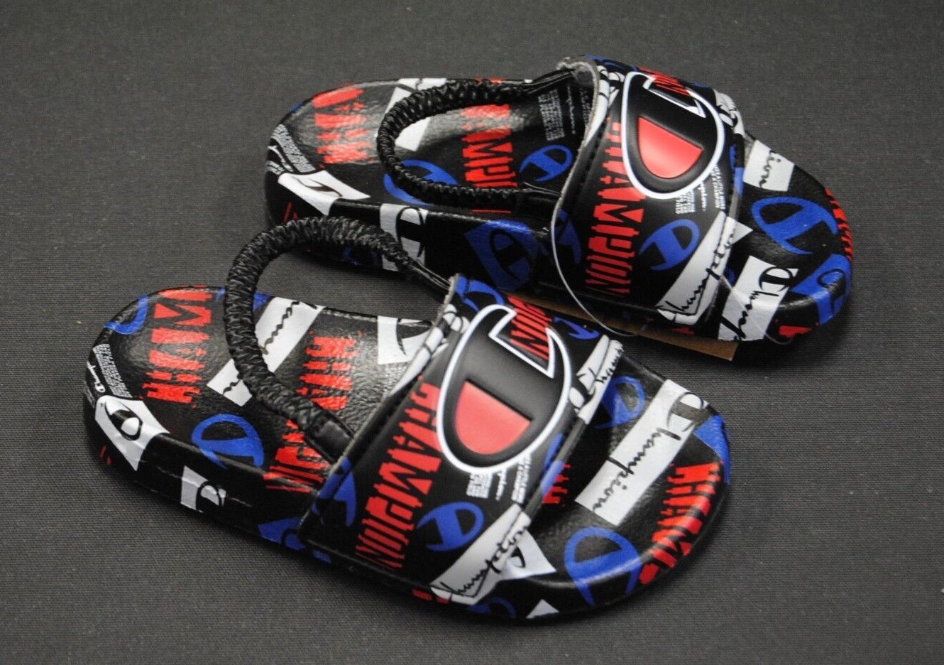 [CP101894T] NEW TODDLER CHAMPION SLIDE IPO C LOGO SANDALS BLACK MULTI CBS8