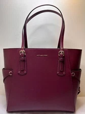 Michael Kors Voyager Dark Berry Crossgrain Leather Medium EW Tote