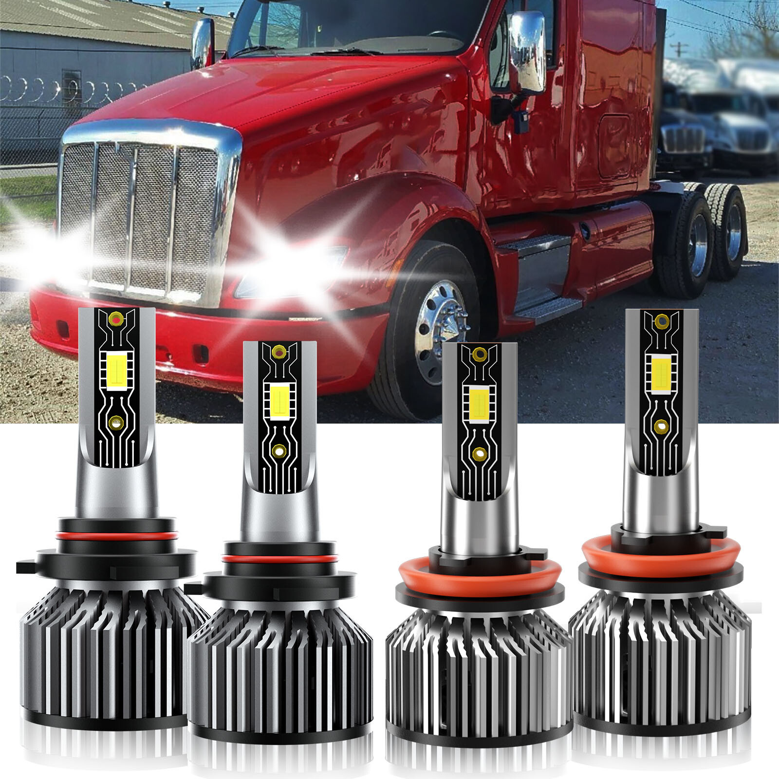 For Peterbilt 587 2015-2018 4x LED Headlight Bulbs High & Low Beam 6500K White