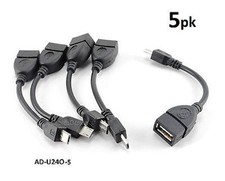 5-PACK 4" USB A Female to Micro-B Male OTG Phone, GPS, PDA Adapter Host Cable