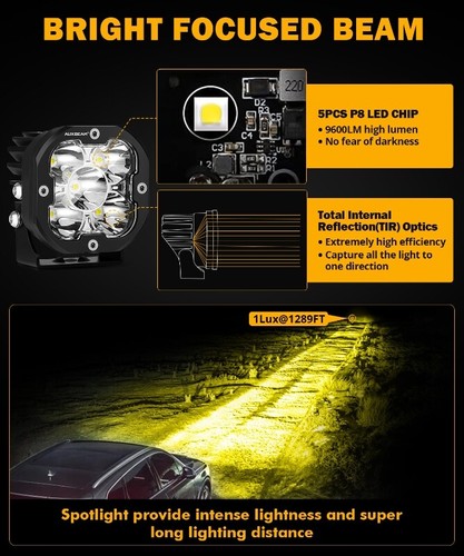 AUXBEAM 3"in LED Light Cube Bar Spot Pods Amber White Driving Fog Lamp Offroad - Picture 5 of 12