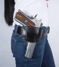 Tactical IWB OWB Leather Belt Gun Holster Concealed Carry Pistol Ambidextrous