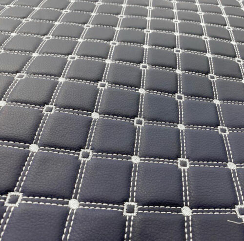Double Thread Quilted Faux Leather Vinyl Fabric Foam Backing Upholstery Material - Picture 1 of 18