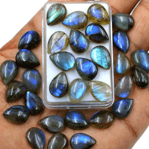 17 Pezzi Labradorite Naturale Blu Flash 14x10mm Pera Cabochon Pietre Preziose Calibrate - Foto 2 di 11