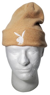 Playboy Beanie Beige Tan Brown White Bunny Logo Collectible Cuffed