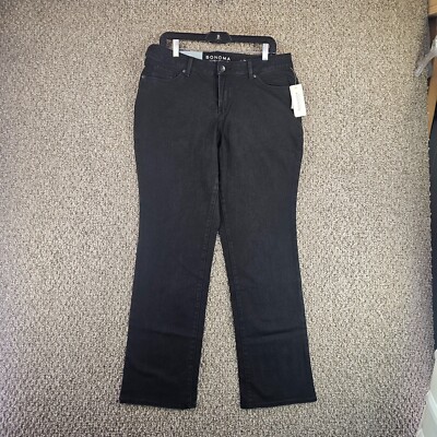 Sonoma Jeans Womens Sz 14 ( Measures 34x30 ) Mid Rise Straight Black NEW
