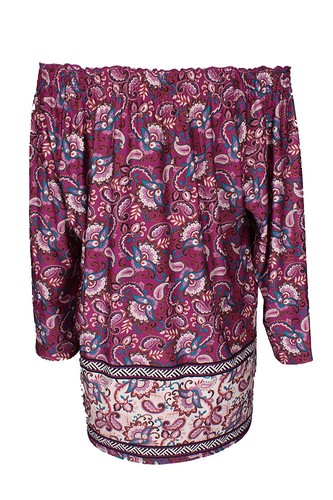 Ny Collection Plus Size Purple Teal Mix-Print Long Sleeve Off-The-Shoulder Top - 第 2/3 張圖片