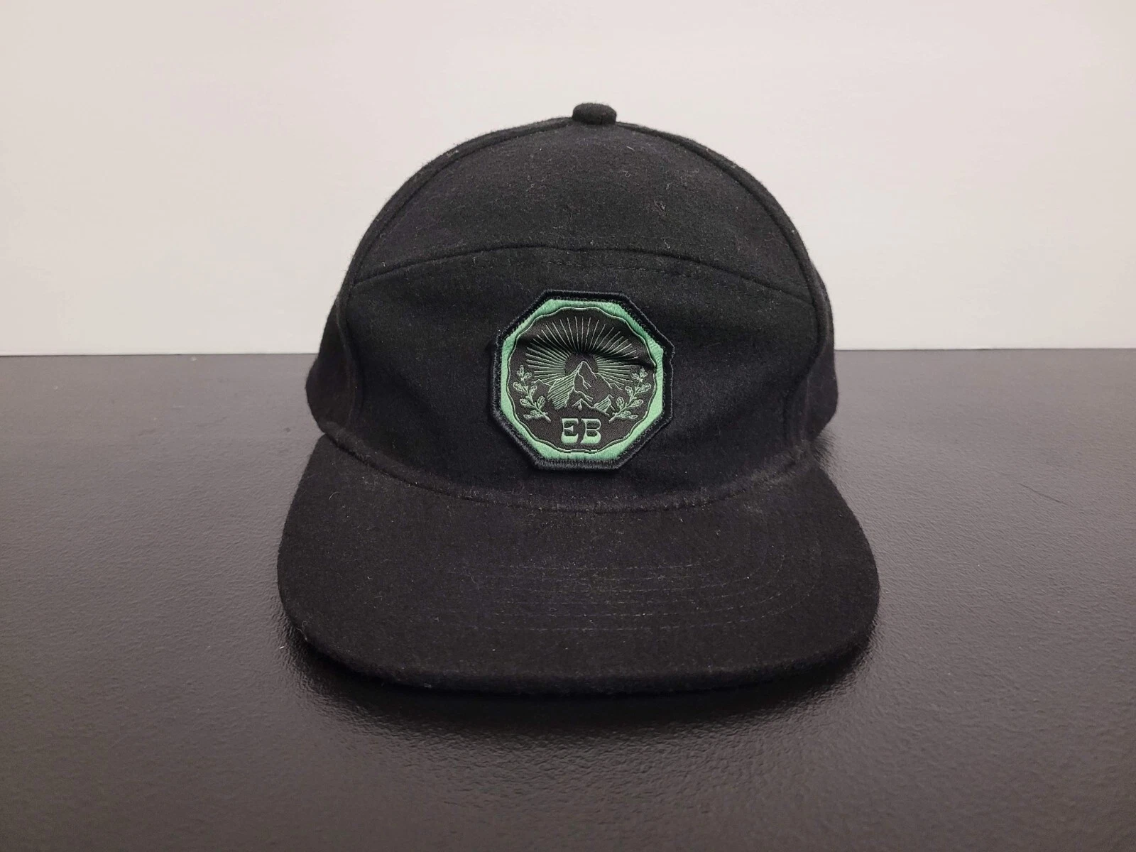 Eddie Bauer Hat Cap Mens Snap Back Black Panel Wool Blend Outdoors Logo Hiking