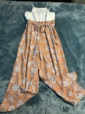 J for Justify Flowery Romper Jumper Wide Leg White Top Women's Size L