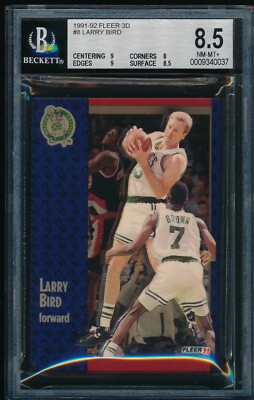 BGS 8.5 w/9 LARRY BIRD 1991-92 Fleer 3D Acrylic Wrapper Redemption