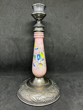 Meriden #2068 Silver Plate Candle Stick Frame w/Opaline Glass Middle-Floral