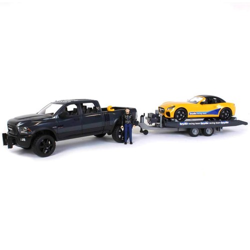 1:16 RAM 2500 Truck with Yellow Racing Team Roadster by Bruder 02504 - Afbeelding 1 van 8