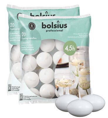 Bolsius Unscented 1.75'' Floating Candles   Set of 40 White Floating Candles  ...